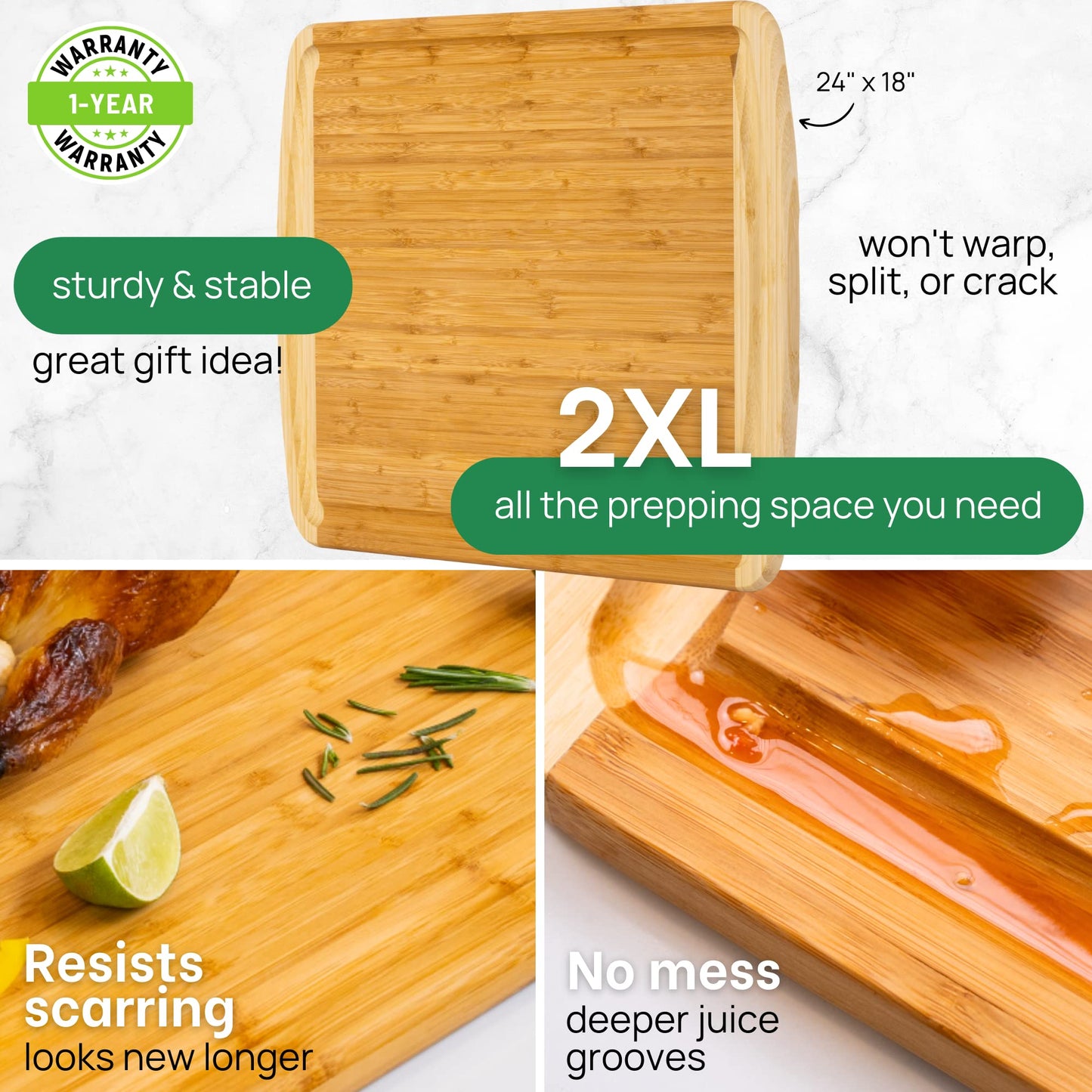 Non-Toxic Organic Bamboo Cutting Board, XL, FSC – Greener Chef
