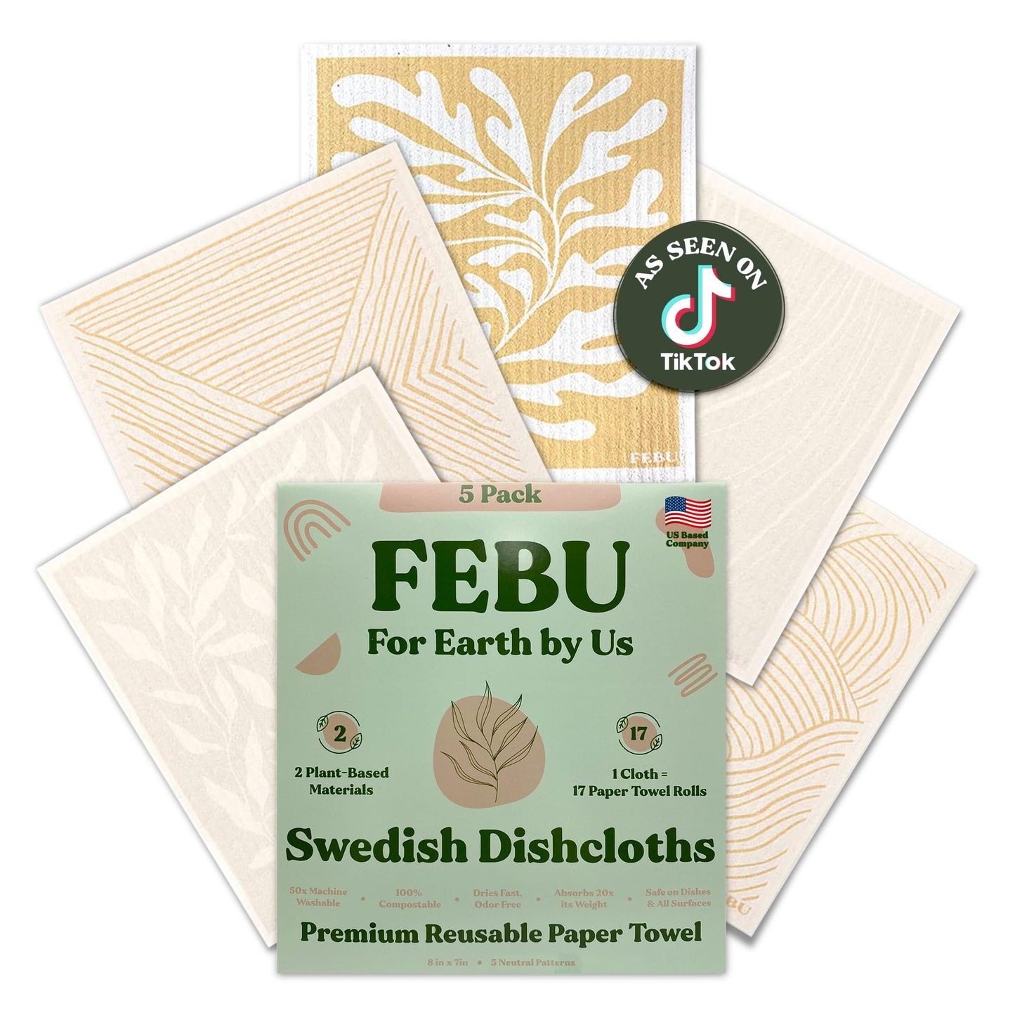 FEBU Reusable Swedish Dishcloths for Kitchen (5-Pack Sunset)