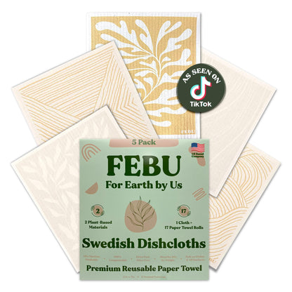 FEBU Reusable Swedish Dishcloths for Kitchen (5-Pack Sunset)
