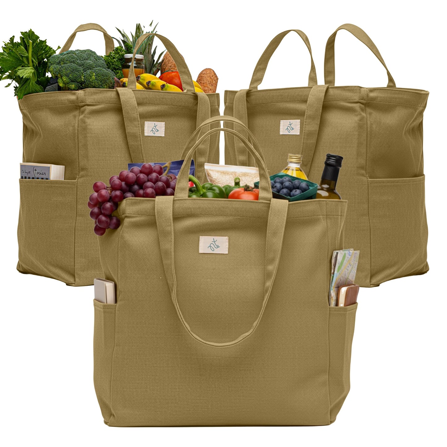 Nook Theory Cotton Canvas Reusable Grocery Bags (3-Pack, 12 oz)