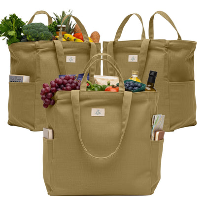 Nook Theory Cotton Canvas Reusable Grocery Bags (3-Pack, 12 oz)