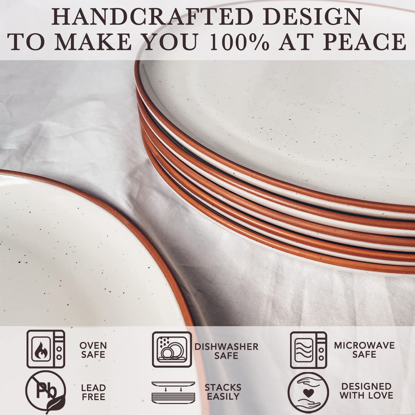 Lead-Free Ceramic Dinner Plates, Lab-Tested – Mora (Set of 6)