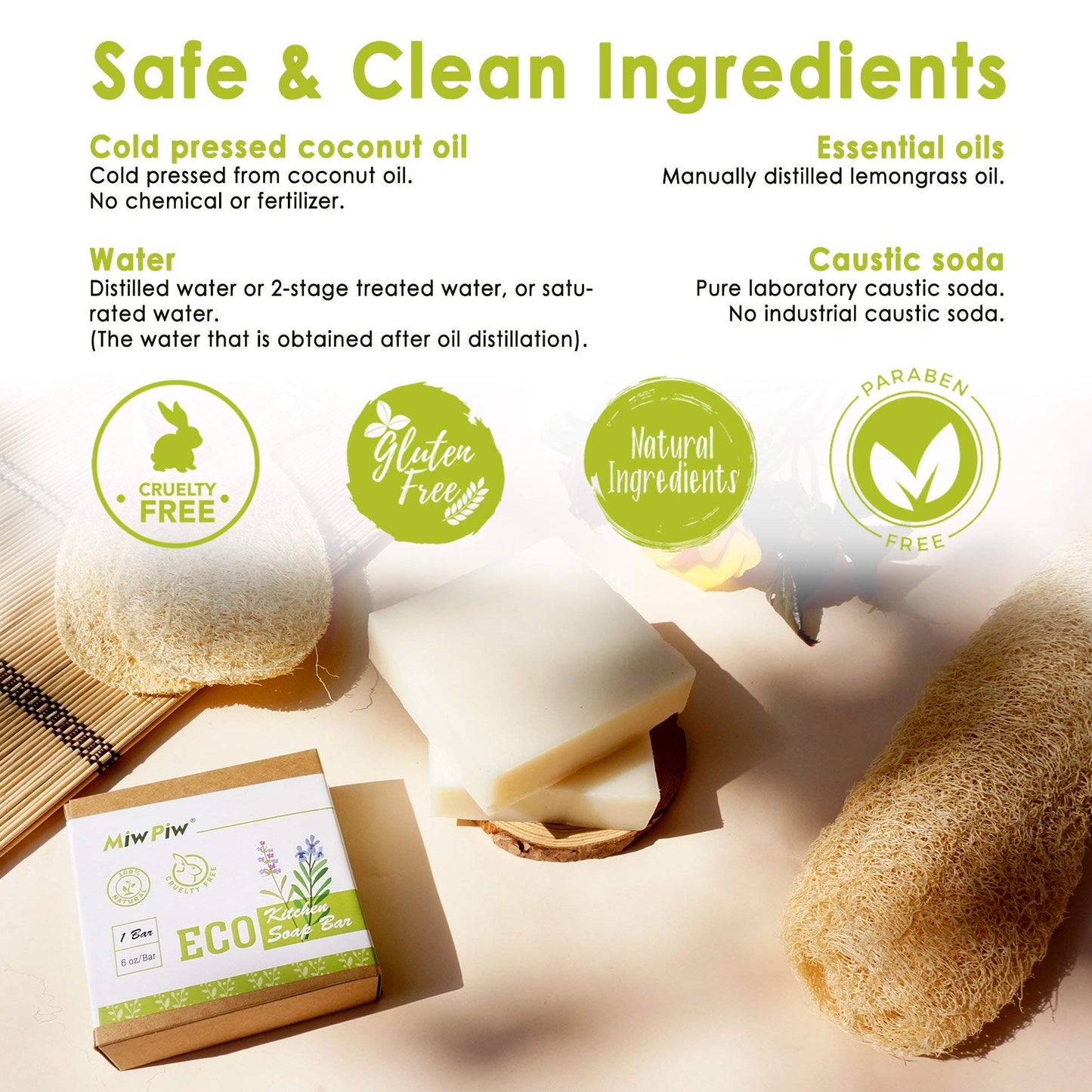 Miw Piw Vegan Dish Soap Bar: Large 5 Ounce Solid 2-Pack
