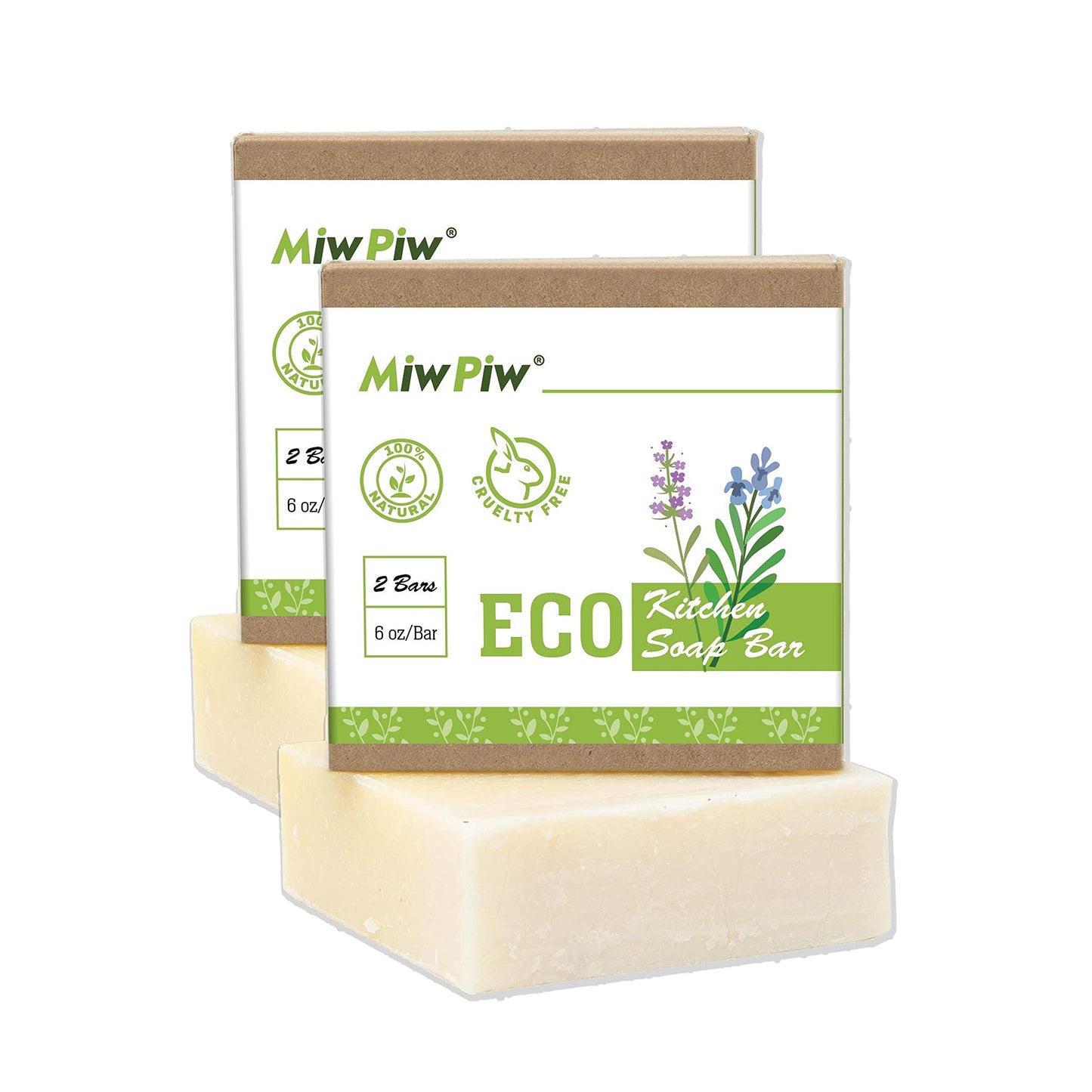 Miw Piw Vegan Dish Soap Bar: Large 5 Ounce Solid 2-Pack