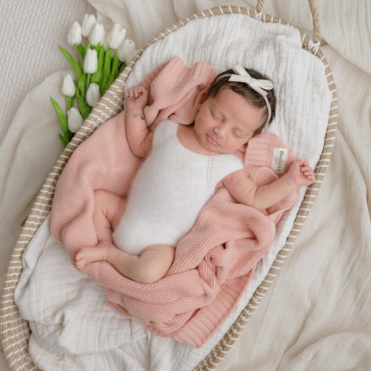 Bleu La La Heritage Knit Blanket: 100% Organic Cotton Luxury