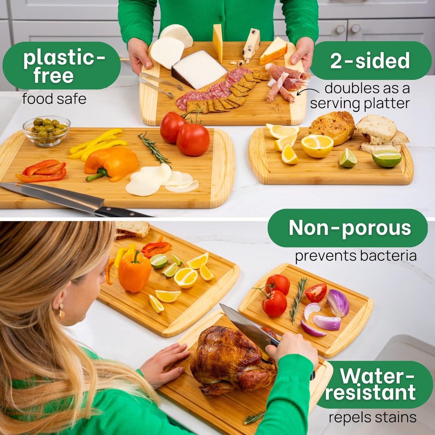 Non-Toxic Organic Bamboo Cutting Board Set, 3-Piece – Greener Chef