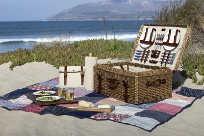 Picnic Time Charleston Luxury Picnic Basket for 4 (Willow & Cowhide Leather)