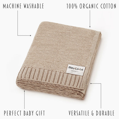 Bleu La La Heritage Knit Blanket: 100% Organic Cotton Luxury