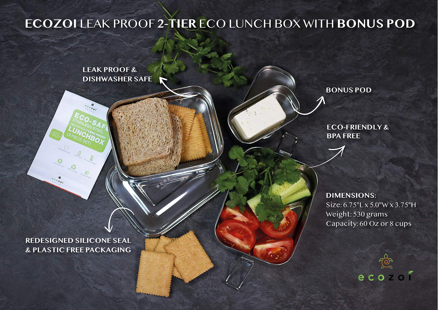 Plastic-Free Stainless Steel Bento Lunch Box, 2-Tier – Ecozoi