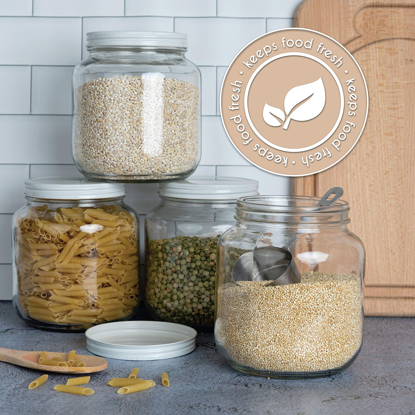 Half-Gallon Glass Mason Jars with Metal Lids, 2-Pack - Kitchentoolz