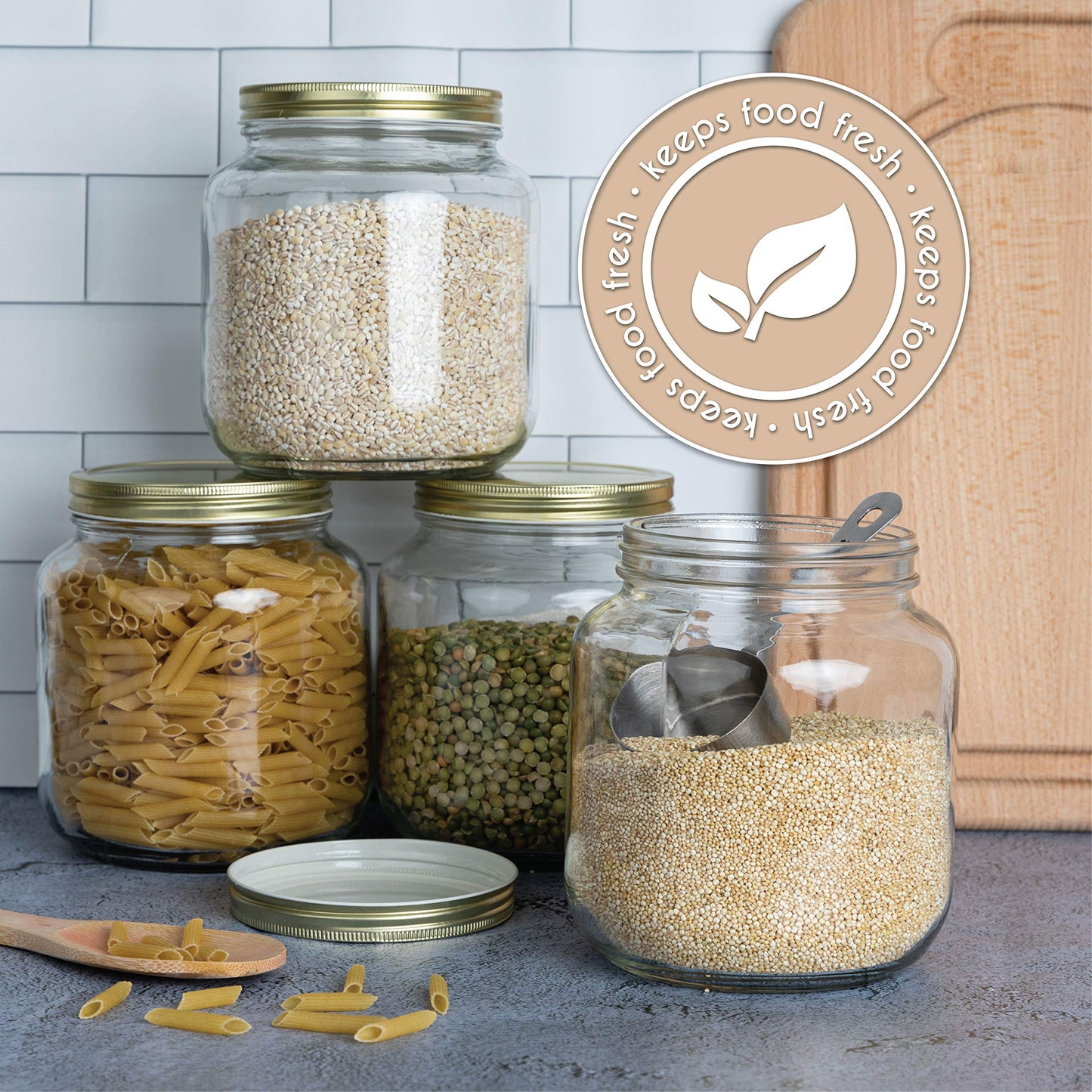 Half-Gallon Glass Mason Jars with Metal Lids, 2-Pack - Kitchentoolz