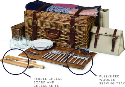 Picnic Time Charleston Luxury Picnic Basket for 4 (Willow & Cowhide Leather)