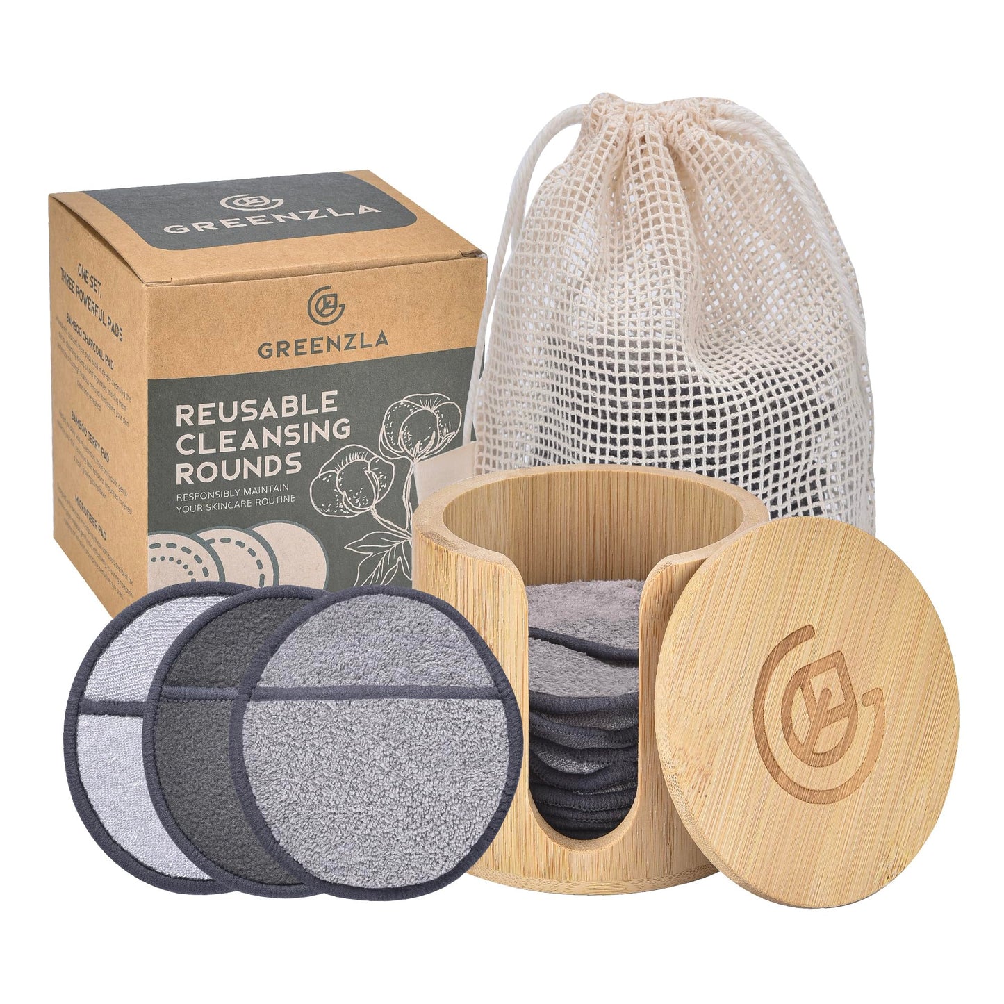 Greenzla Reusable Makeup Remover Pads: 20-Pack Bamboo Cotton Rounds