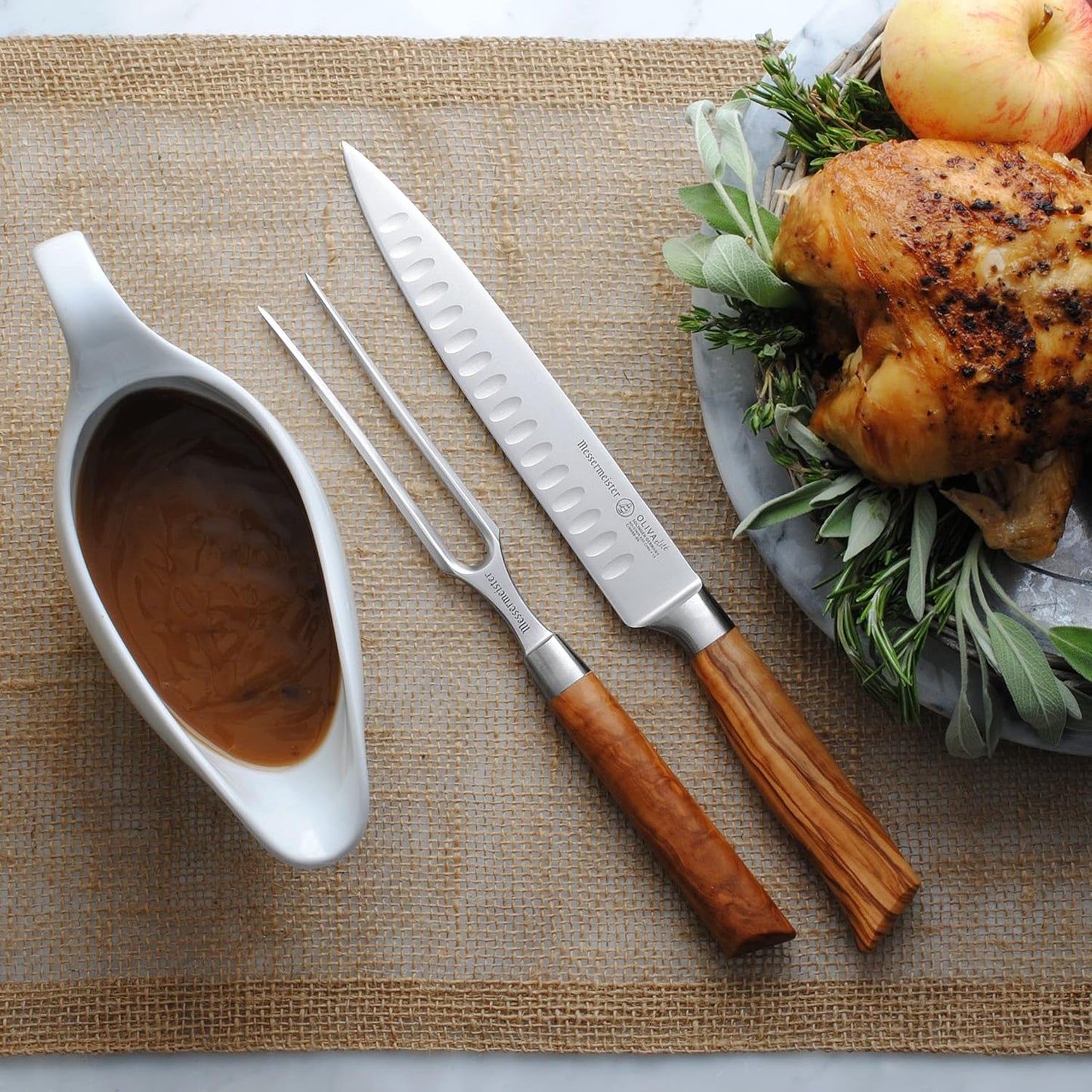 Messermeister Oliva Elite Carving Set (8" Knife & 6" Fork)