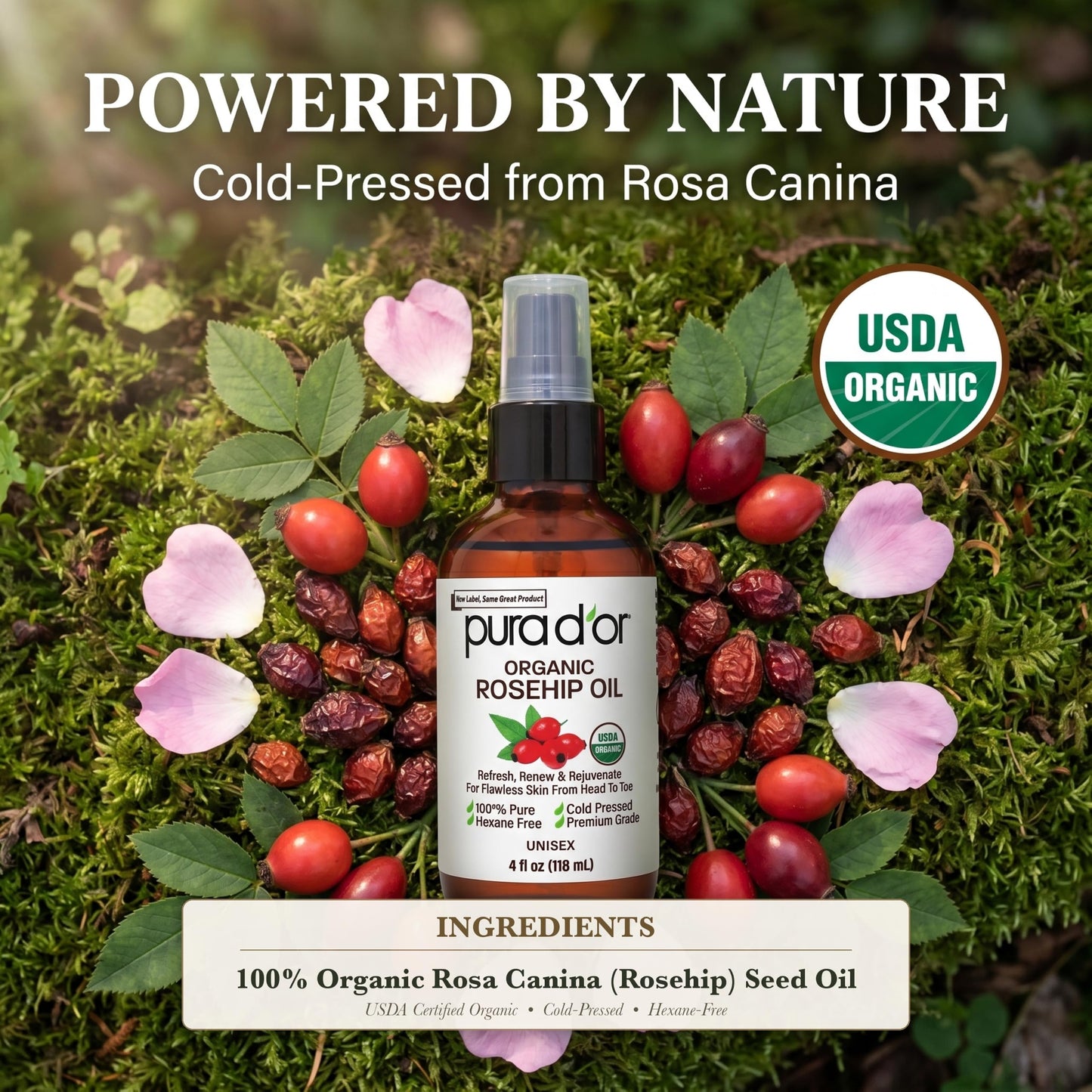 USDA Certified Organic Rosehip Seed Oil, 100% Pure Cold-Pressed – Pura D'or