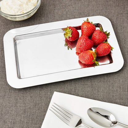 Frieling 18/10 Stainless Steel Serving Tray with strawberries on a textured surface