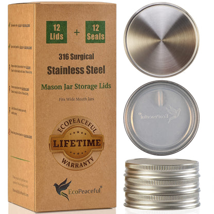 Plastic-Free 316 Stainless Steel Mason Jar Lids, 12-Pack – Regular Mouth