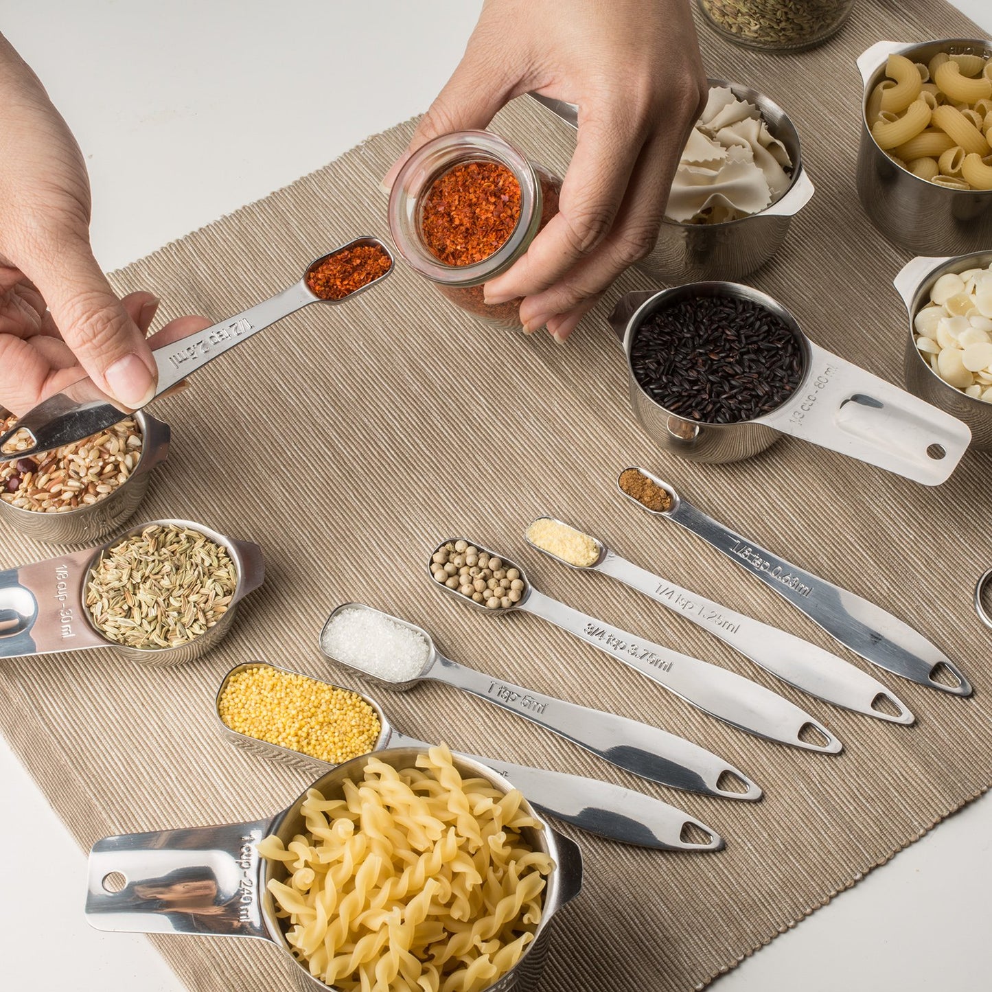 Microplastic-Free 18/8 Stainless Steel Measuring Cups & Spoons Set, 13-Piece