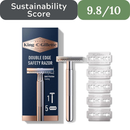 King C. Gillette Safety Razor: Chrome-Plated Handle & 5 Platinum Blades