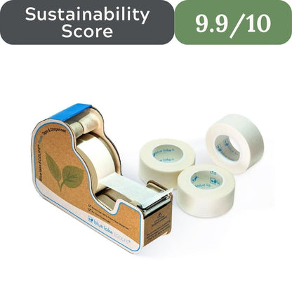 Roll of tape with a sustainability score displayed on a white background